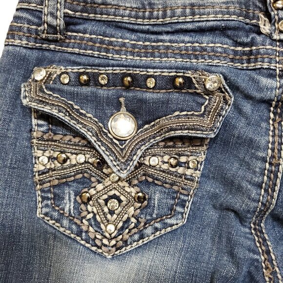 Grace In LA Womens Bootcut Jeans Blue Denim Embellished Pockets Size 11/29 - Picture 12 of 13